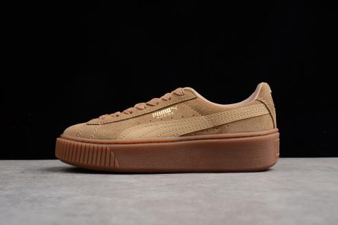 PUMA Basket Suede Platform Oatmeal Gum Beige Gold 363559-03