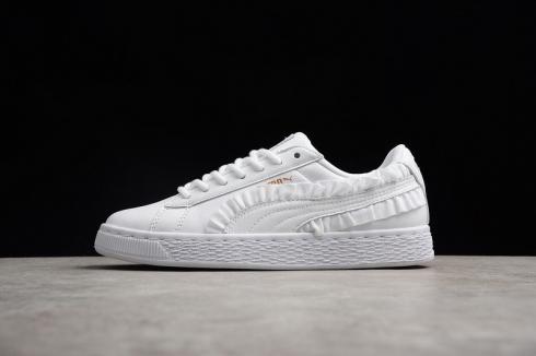 Puma Basket Classic Frill Womens White Gold Casual Shoes 364067-03