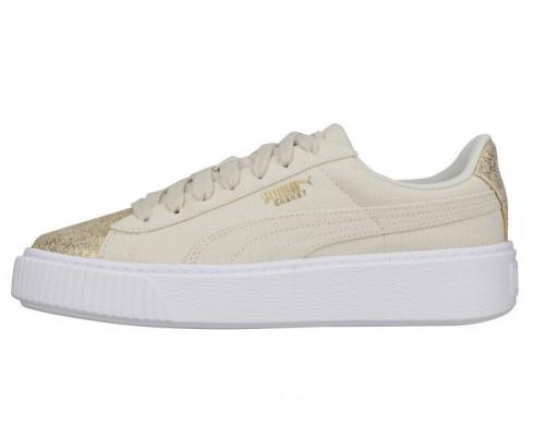 Puma Basket Platform Canvas Birch Womnes Sneakers Shoes 366494-01