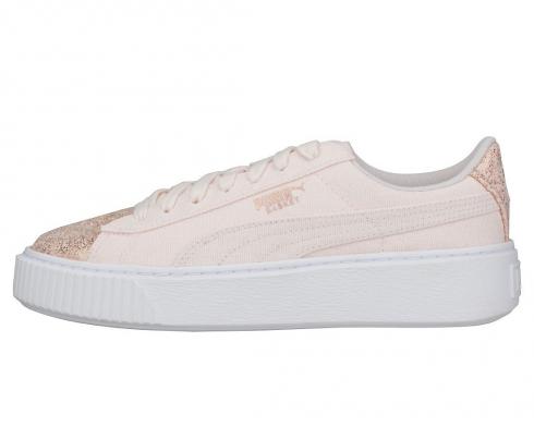 Puma Basket Platform Canvas Womens Sneakers Pink White 366494-02