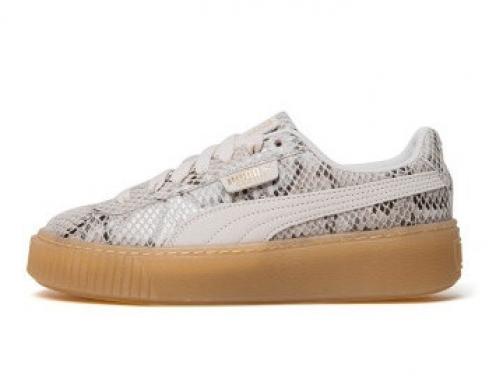 Puma Basket Platform Snake LUX Brown Womens Shoes 369904-02