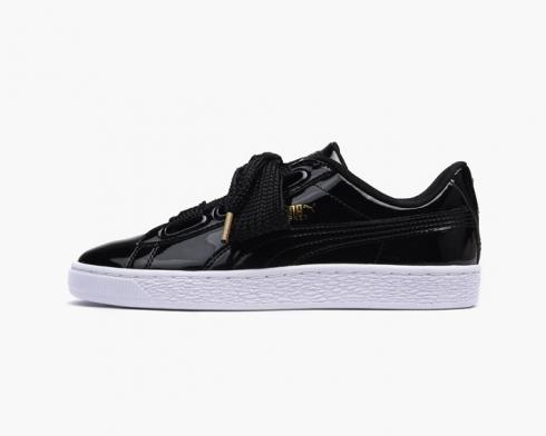 Puma Womens Basket Heart Patent Black White Womens Shoes 363073-01