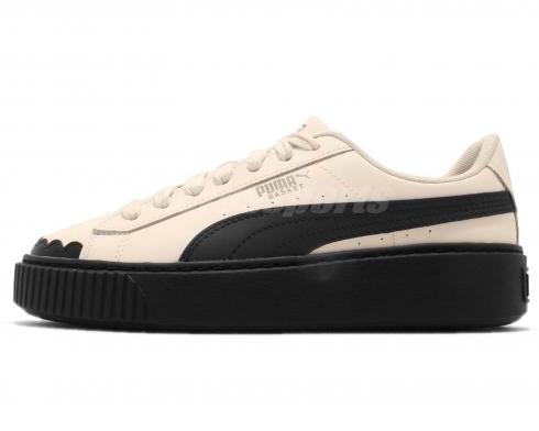 Puma Womens Basket Platform Scallop Whisper White Black 366723-04