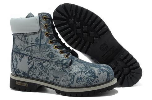 Mens Timberland 6-inch Rubber Boots Black Flower-print White Blue